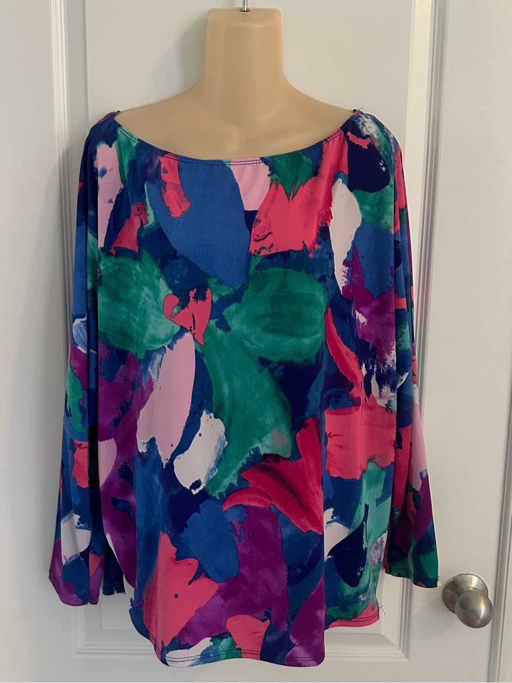 White Birch Abstract Multicolor Dolman Sleeve Blouse L